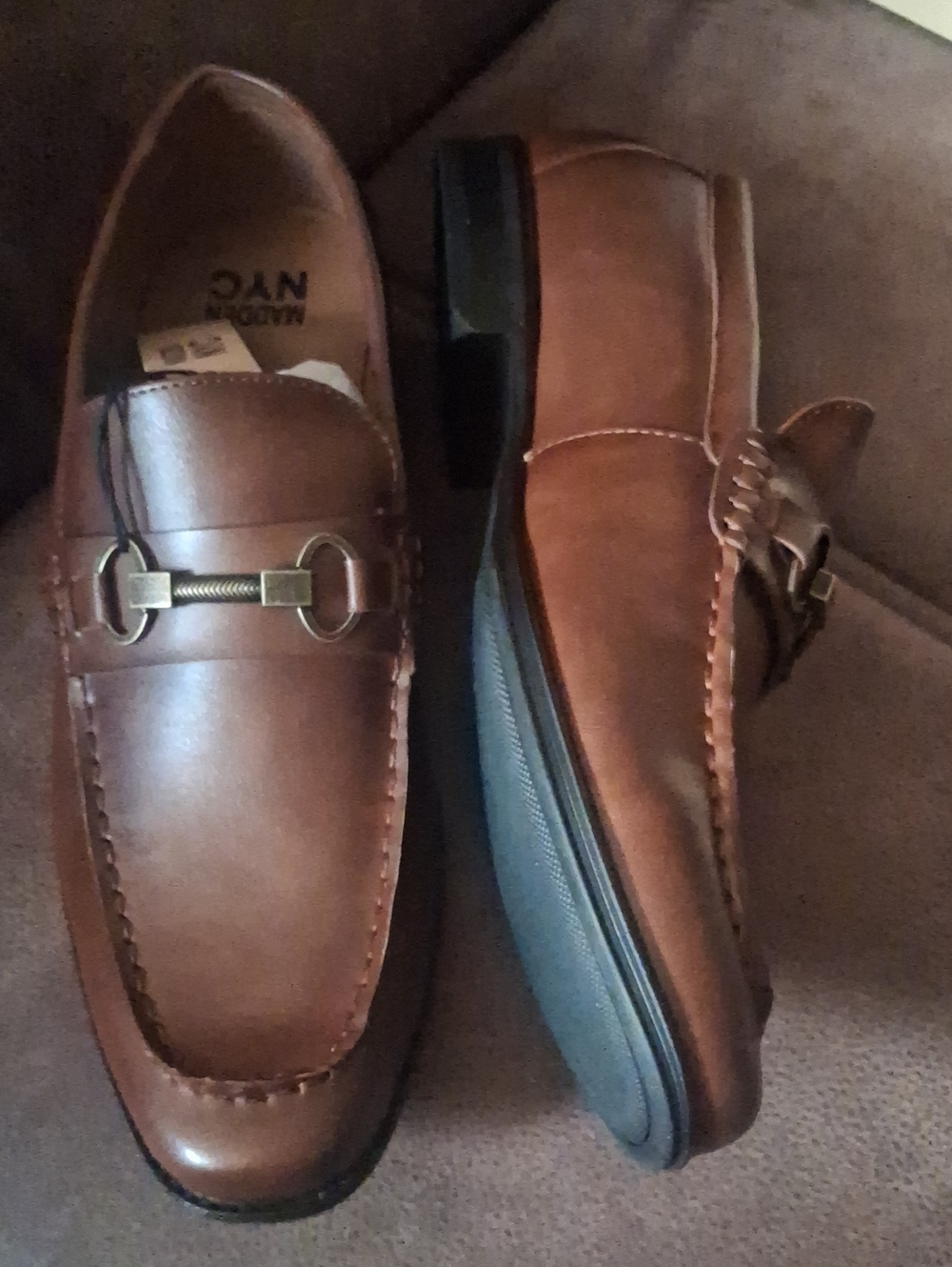 Madden NYC Gunner Men's Faux Leather Slip-On Loafers with Metal Bit Cognac 11.5